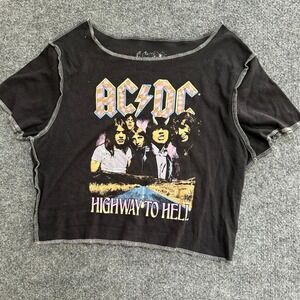 ACDC Crop Top Womens Size XXL Black Highway To Hell Band Graphic Contrast Stitch